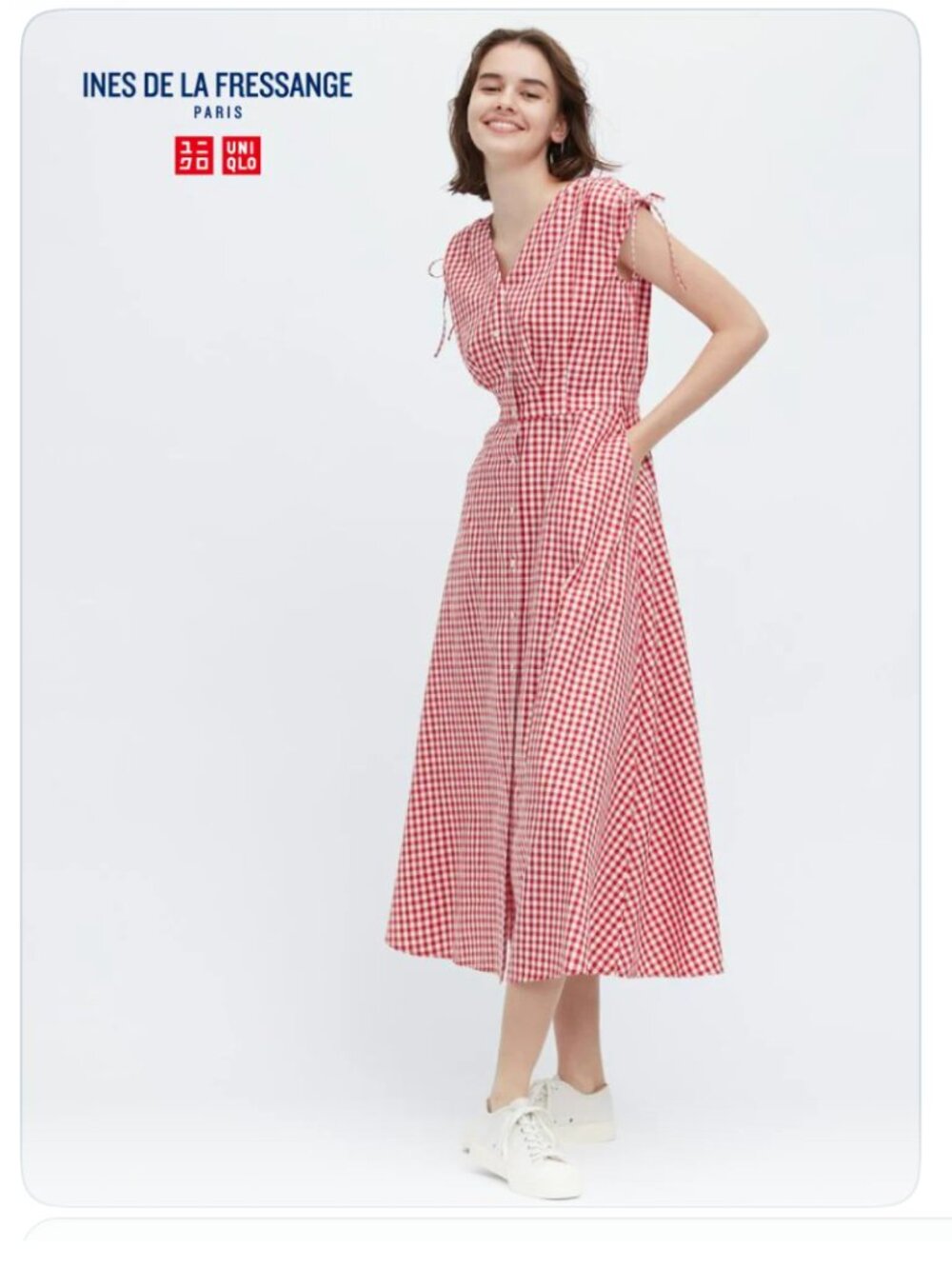 Uniqlo x Ines de la Fressange Red Gingham Cotton Midi Dress